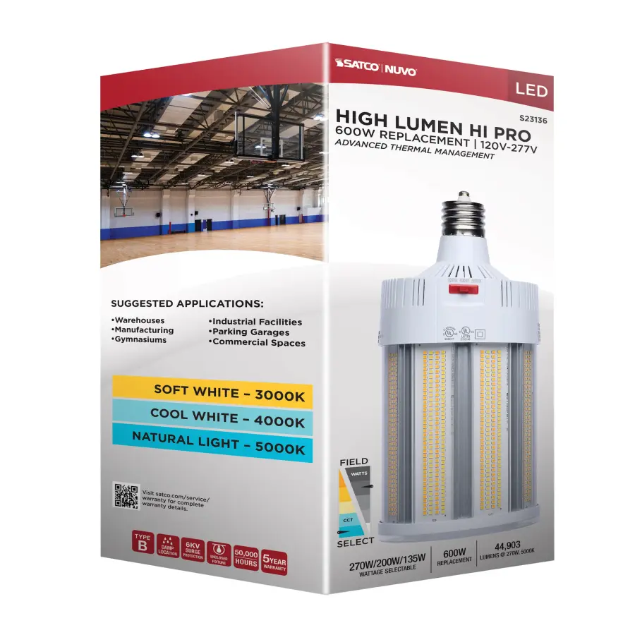 270/200/135 Watt - 30K/40K/50K CCT - Field Selectable LED - Corncob - Mogul Extended Base - 120-277 Ranged Voltage - 600 Watt HID Replacement - Image 18