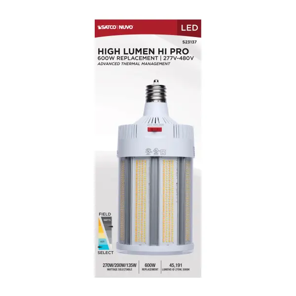 270/200/135 Watt - 30K/40K/50K CCT - Field Selectable LED - Corncob - Mogul Extended Base - 277-480 Ranged Voltage - 600 Watt HID Replacement - Image 13