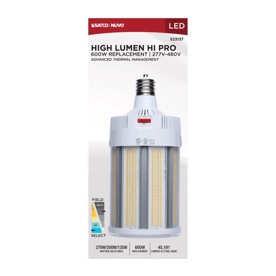 270/200/135 Watt - 30K/40K/50K CCT - Field Selectable LED - Corncob - Mogul Extended Base - 277-480 Ranged Voltage - 600 Watt HID Replacement - Image 13
