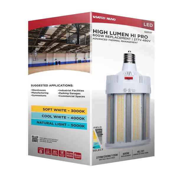 270/200/135 Watt - 30K/40K/50K CCT - Field Selectable LED - Corncob - Mogul Extended Base - 277-480 Ranged Voltage - 600 Watt HID Replacement - Image 18