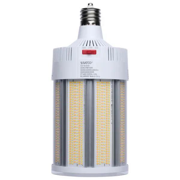SATCO NUVO Hi-Lumen Hi-Pro lamps deliver exceptional LED illumination, replacing metal halide lamps from 450W up to 1000W. With a staggering maximum output of over 73,000 lumens, they provide superior brightness while improving energy efficiency and reducing maintenance costs. Built as field selectable, users can adjust both wattage and CCT to meet their specific needs and with an extended mogul EX39 base and rated for enclosed fixtures, these lamps are ideal for industrial and commercial applications such as warehouses, gymnasiums, and factory floors. Featuring a Type B ballast bypass design, they operate without the need for a ballast. Available in 120-277V and 270-480V models, they support a wide range of electrical systems, making them suitable for both small- and large-scale operations. A universal operating position allows for flexible installation, and most models include a support bracket and safety cables for added security where required. For enhanced performance and longevity, these lamps feature an integrated active cooling fan and 4kV or 6kV surge protection. With a 50,000-hour functional life and a 5-year warranty, these lamps deliver long-lasting, high-lumen output where it matters most.