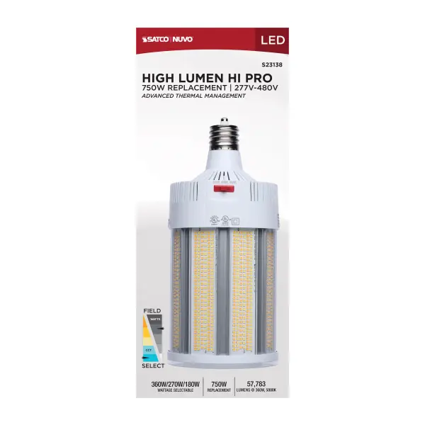 360/270/180 Watt - 30K/40K/50K CCT - Field Selectable LED - Corncob - Mogul Extended Base - 277-480 Ranged Voltage - 750 Watt HID Replacement - Image 12