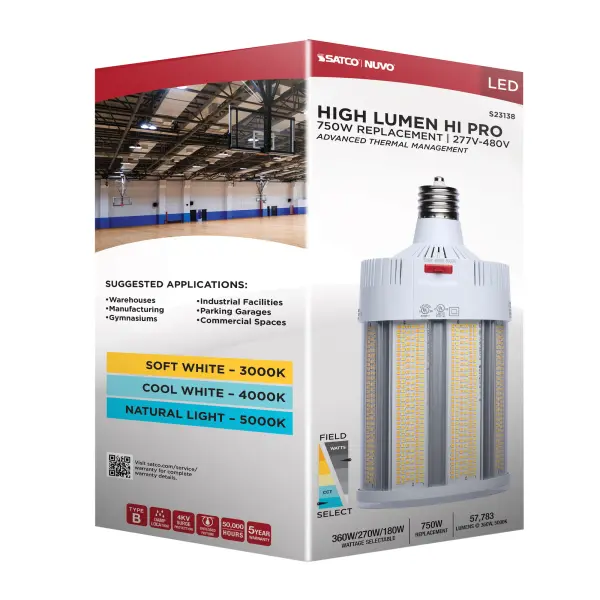 360/270/180 Watt - 30K/40K/50K CCT - Field Selectable LED - Corncob - Mogul Extended Base - 277-480 Ranged Voltage - 750 Watt HID Replacement - Image 17