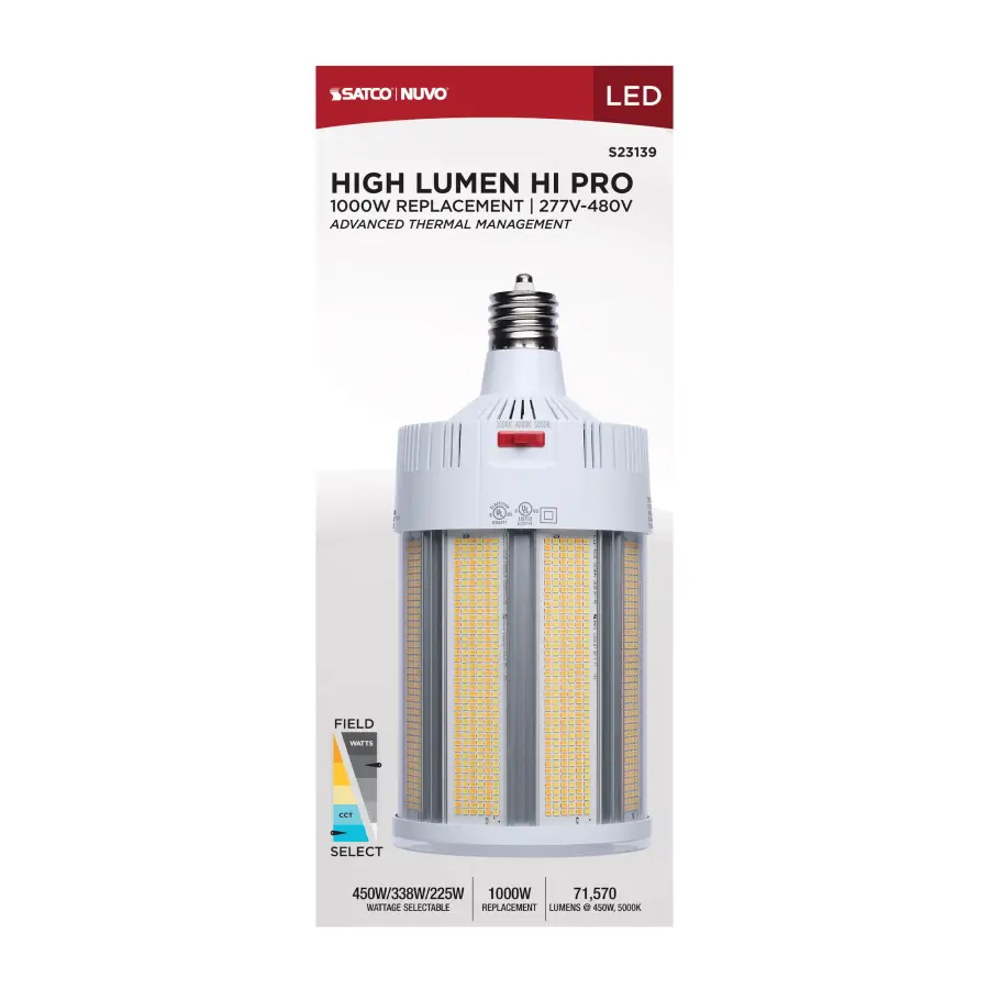 450/338/225 Watt - 30K/40K/50K CCT - Field Selectable LED - Corncob - Mogul Extended Base - 277-480 Ranged Voltage - 1000 Watt HID Replacement - Image 12