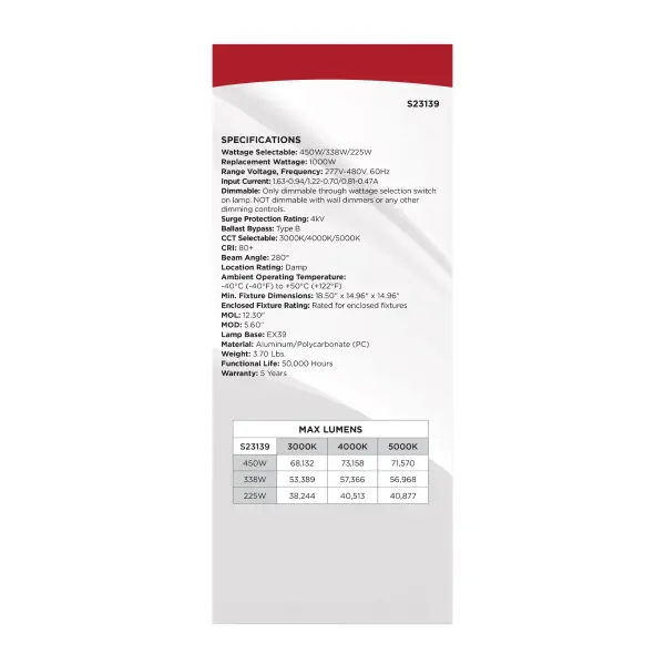 450/338/225 Watt - 30K/40K/50K CCT - Field Selectable LED - Corncob - Mogul Extended Base - 277-480 Ranged Voltage - 1000 Watt HID Replacement - Image 14