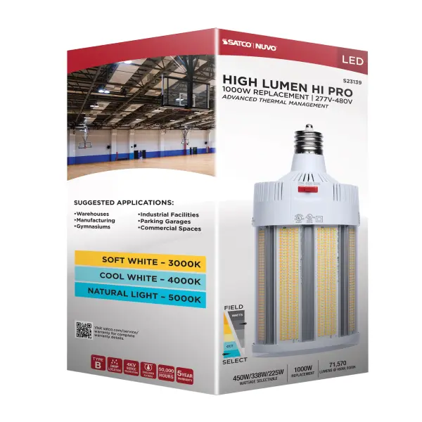 450/338/225 Watt - 30K/40K/50K CCT - Field Selectable LED - Corncob - Mogul Extended Base - 277-480 Ranged Voltage - 1000 Watt HID Replacement - Image 17