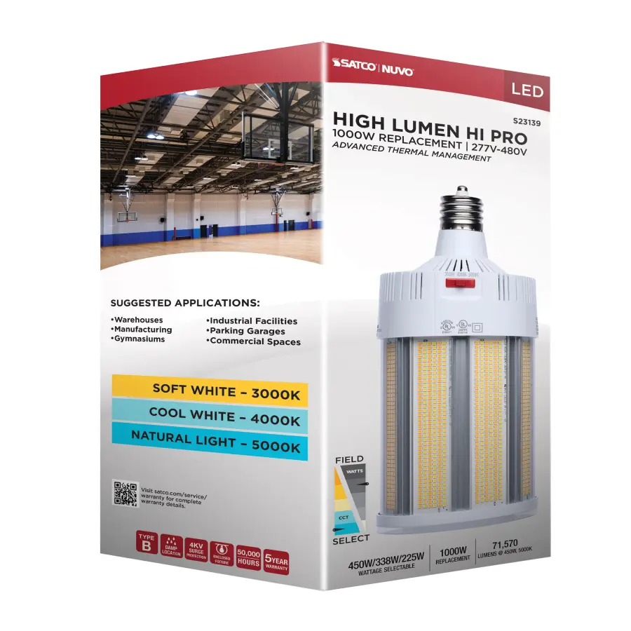 450/338/225 Watt - 30K/40K/50K CCT - Field Selectable LED - Corncob - Mogul Extended Base - 277-480 Ranged Voltage - 1000 Watt HID Replacement - Image 17