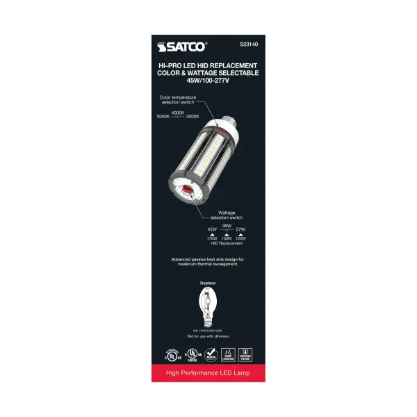 45/36/27 Wattage Selectable - LED HID Replacement - CCT Selectable - Type B - Ballast Bypass - Medium base - 100-277 Volt - ColorQuick Technology - PowerQuick Technology - Image 8