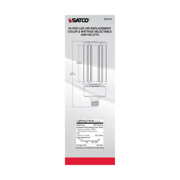 45/36/27 Wattage Selectable - LED HID Replacement - CCT Selectable - Type B - Ballast Bypass - Medium base - 100-277 Volt - ColorQuick Technology - PowerQuick Technology - Image 9