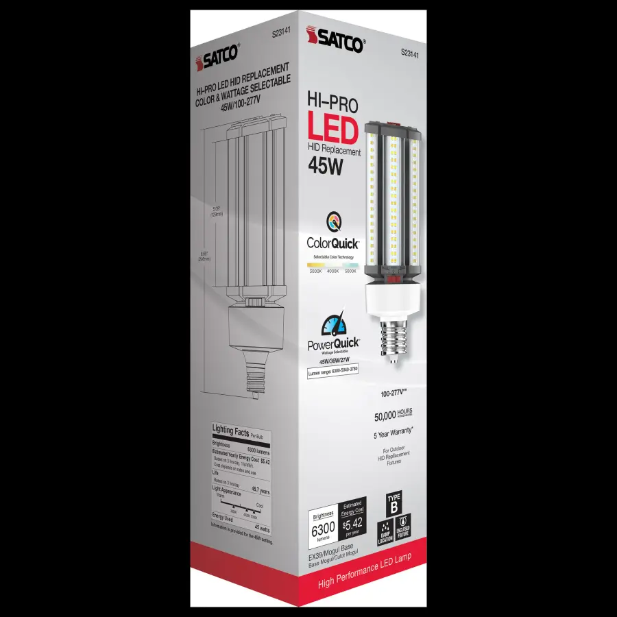 45/36/27 Wattage Selectable - LED HID Replacement - CCT Selectable - Type B - Ballast Bypass - Extended Mogul base - 100-277 Volt - ColorQuick Technology - PowerQuick Technology - Image 11