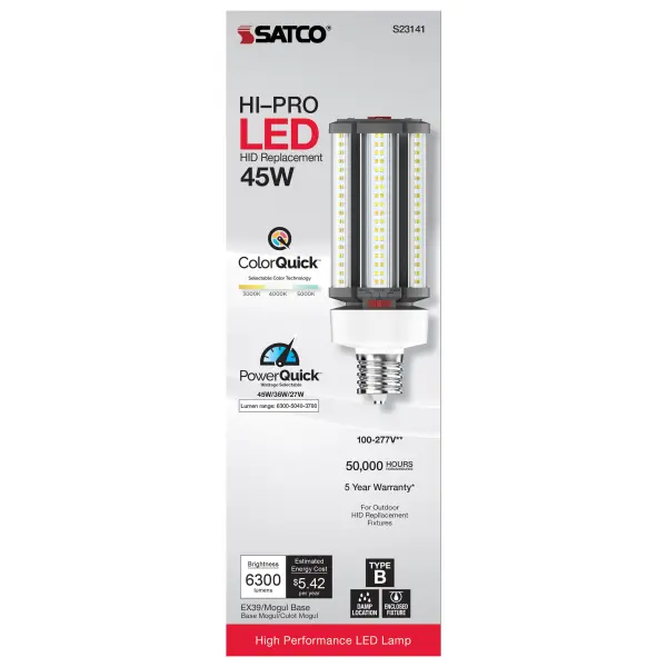 45/36/27 Wattage Selectable - LED HID Replacement - CCT Selectable - Type B - Ballast Bypass - Extended Mogul base - 100-277 Volt - ColorQuick Technology - PowerQuick Technology - Image 8