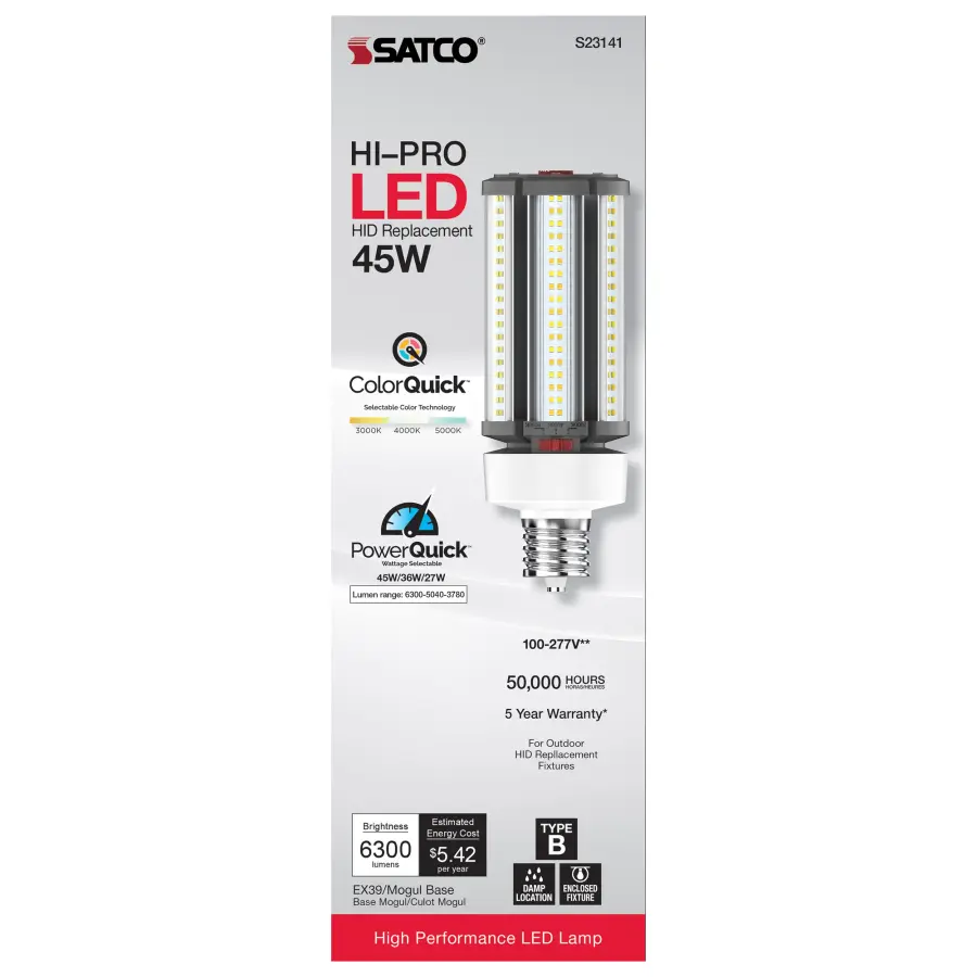 45/36/27 Wattage Selectable - LED HID Replacement - CCT Selectable - Type B - Ballast Bypass - Extended Mogul base - 100-277 Volt - ColorQuick Technology - PowerQuick Technology - Image 8