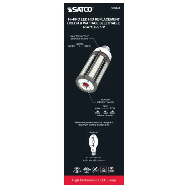 45/36/27 Wattage Selectable - LED HID Replacement - CCT Selectable - Type B - Ballast Bypass - Extended Mogul base - 100-277 Volt - ColorQuick Technology - PowerQuick Technology - Image 9