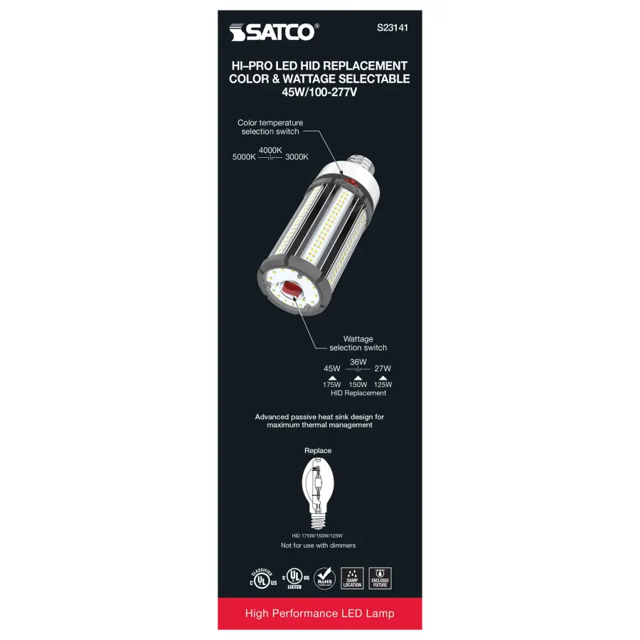45/36/27 Wattage Selectable - LED HID Replacement - CCT Selectable - Type B - Ballast Bypass - Extended Mogul base - 100-277 Volt - ColorQuick Technology - PowerQuick Technology - Image 9