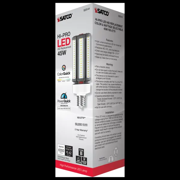 45/36/27 Wattage Selectable - LED HID Replacement - CCT Selectable - Type B - Ballast Bypass - Extended Mogul base - 100-277 Volt - ColorQuick Technology - PowerQuick Technology - Image 10