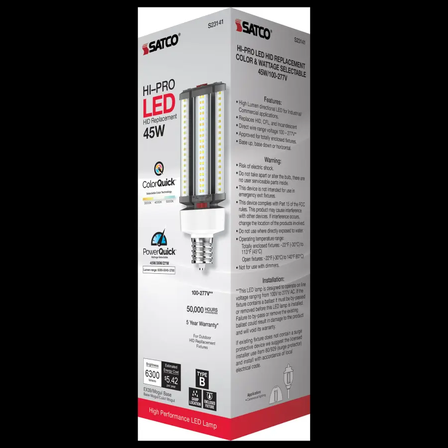45/36/27 Wattage Selectable - LED HID Replacement - CCT Selectable - Type B - Ballast Bypass - Extended Mogul base - 100-277 Volt - ColorQuick Technology - PowerQuick Technology - Image 10