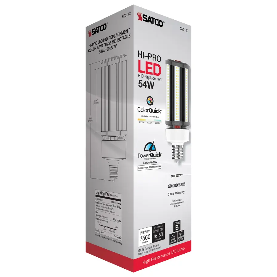 54/45/36 Wattage Selectable - LED HID Replacement - CCT Selectable - Type B - Ballast Bypass - Extended Mogul base - 100-277 Volt - ColorQuick Technology - PowerQuick Technology - Image 11