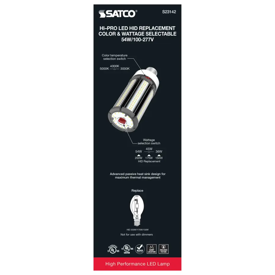 54/45/36 Wattage Selectable - LED HID Replacement - CCT Selectable - Type B - Ballast Bypass - Extended Mogul base - 100-277 Volt - ColorQuick Technology - PowerQuick Technology - Image 9