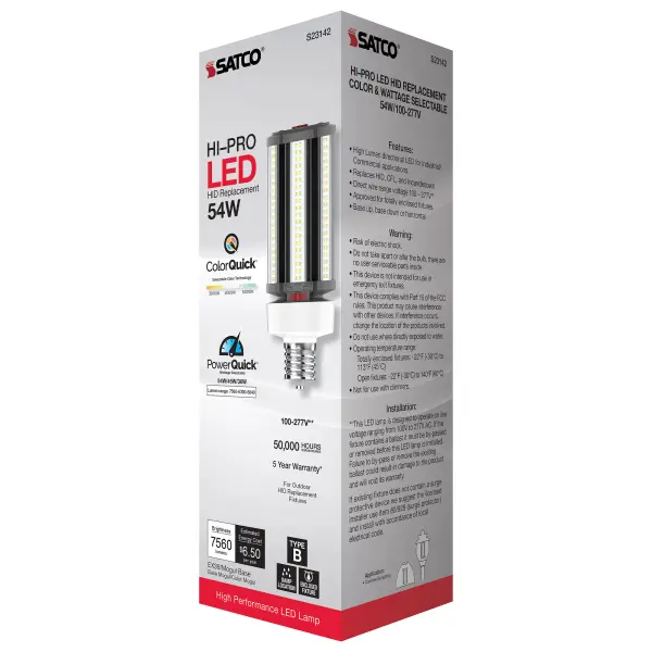 54/45/36 Wattage Selectable - LED HID Replacement - CCT Selectable - Type B - Ballast Bypass - Extended Mogul base - 100-277 Volt - ColorQuick Technology - PowerQuick Technology - Image 10