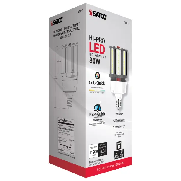 80/63/54 Wattage Selectable - LED HID Replacement - CCT Selectable - Type B - Ballast Bypass - Extended Mogul base - 100-277 Volt - ColorQuick Technology - PowerQuick Technology - Image 11