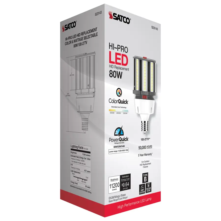 80/63/54 Wattage Selectable - LED HID Replacement - CCT Selectable - Type B - Ballast Bypass - Extended Mogul base - 100-277 Volt - ColorQuick Technology - PowerQuick Technology - Image 11