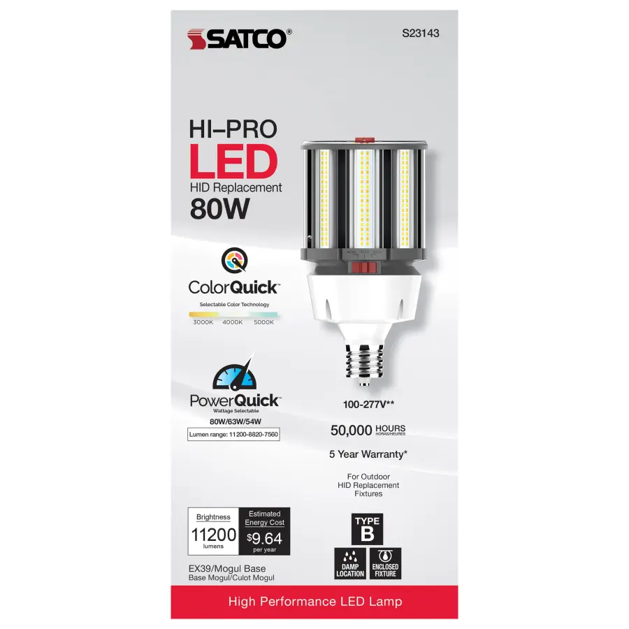 80/63/54 Wattage Selectable - LED HID Replacement - CCT Selectable - Type B - Ballast Bypass - Extended Mogul base - 100-277 Volt - ColorQuick Technology - PowerQuick Technology - Image 8