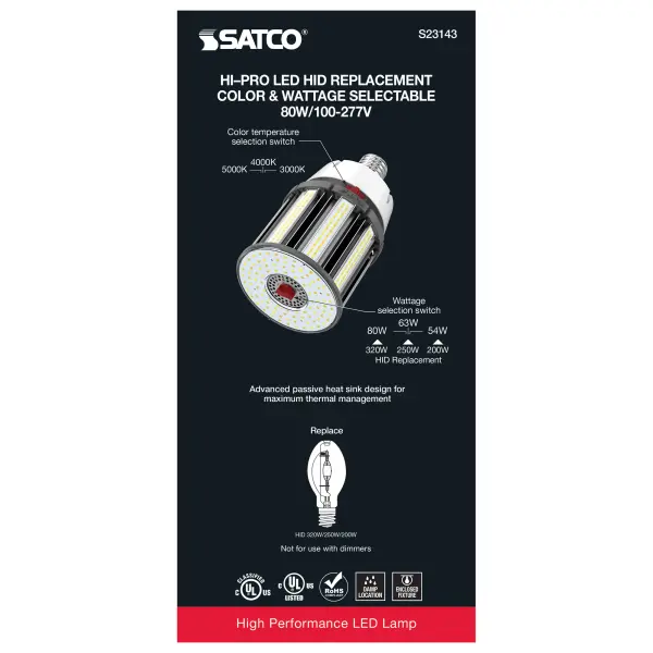 80/63/54 Wattage Selectable - LED HID Replacement - CCT Selectable - Type B - Ballast Bypass - Extended Mogul base - 100-277 Volt - ColorQuick Technology - PowerQuick Technology - Image 9