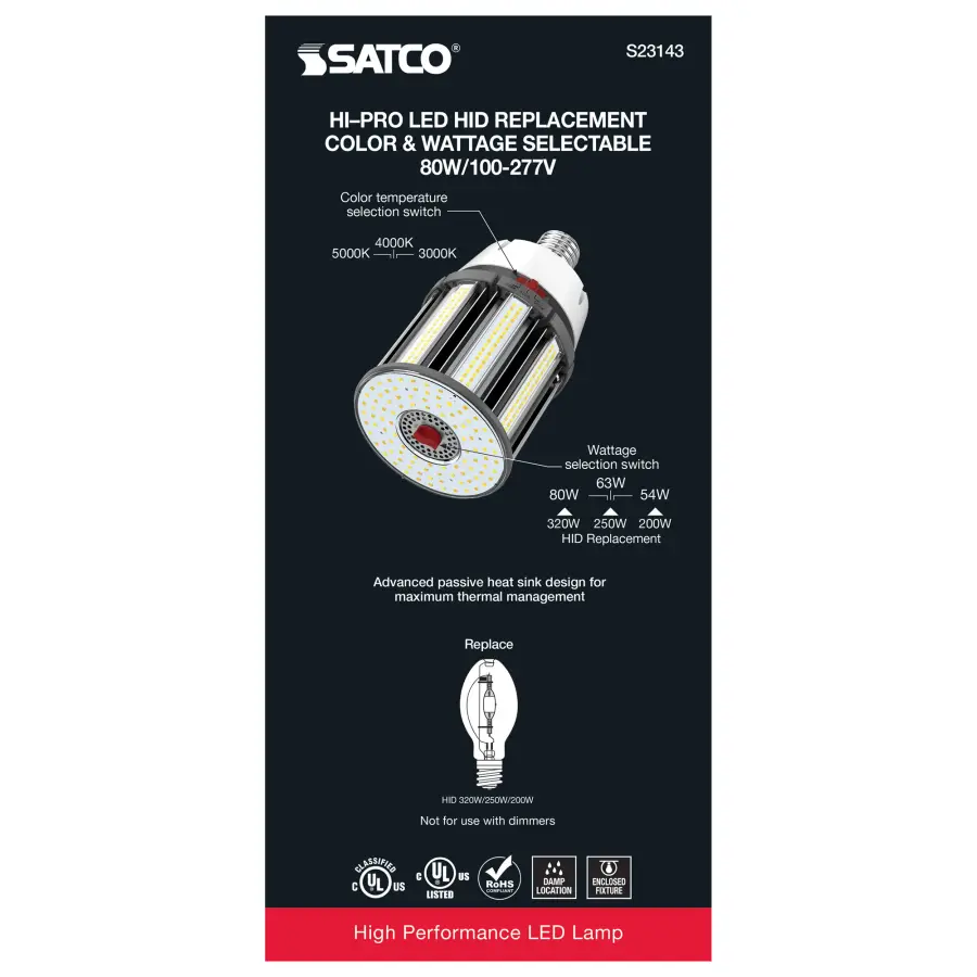 80/63/54 Wattage Selectable - LED HID Replacement - CCT Selectable - Type B - Ballast Bypass - Extended Mogul base - 100-277 Volt - ColorQuick Technology - PowerQuick Technology - Image 9