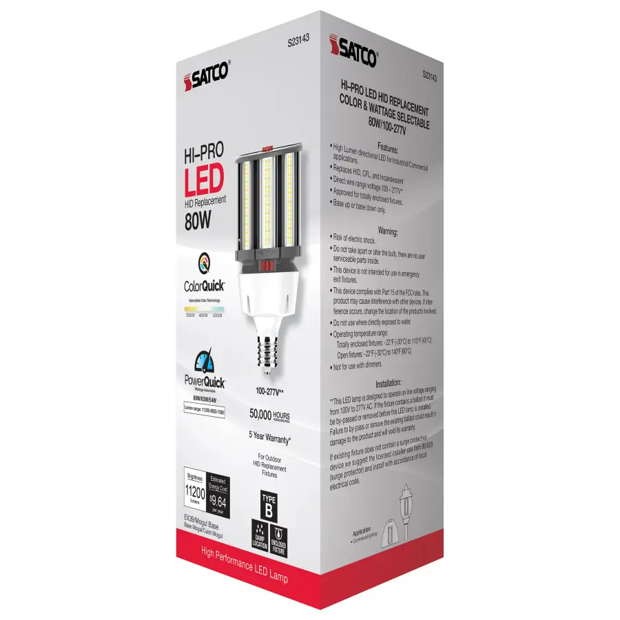 80/63/54 Wattage Selectable - LED HID Replacement - CCT Selectable - Type B - Ballast Bypass - Extended Mogul base - 100-277 Volt - ColorQuick Technology - PowerQuick Technology - Image 10