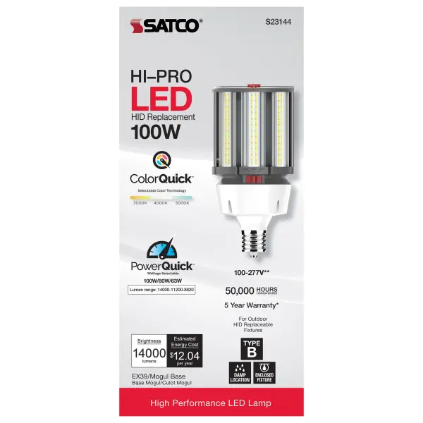 100/80/63 Wattage Selectable - LED HID Replacement - CCT Selectable - Type B - Ballast Bypass - Extended Mogul base - 100-277 Volt - ColorQuick Technology - PowerQuick Technology - Image 8