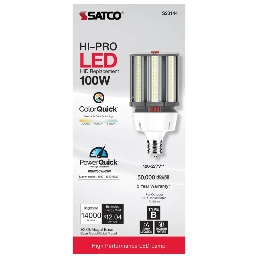 100/80/63 Wattage Selectable - LED HID Replacement - CCT Selectable - Type B - Ballast Bypass - Extended Mogul base - 100-277 Volt - ColorQuick Technology - PowerQuick Technology - Image 8