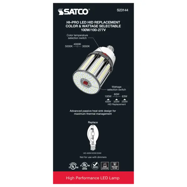 100/80/63 Wattage Selectable - LED HID Replacement - CCT Selectable - Type B - Ballast Bypass - Extended Mogul base - 100-277 Volt - ColorQuick Technology - PowerQuick Technology - Image 9