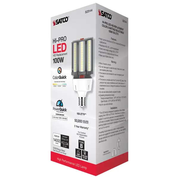 100/80/63 Wattage Selectable - LED HID Replacement - CCT Selectable - Type B - Ballast Bypass - Extended Mogul base - 100-277 Volt - ColorQuick Technology - PowerQuick Technology - Image 10