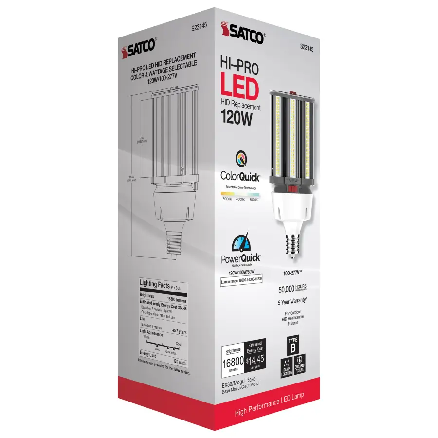 120/100/80 Wattage Selectable - LED HID Replacement - CCT Selectable - Type B - Ballast Bypass - Extended Mogul base - 100-277 Volt - ColorQuick Technology - PowerQuick Technology - Image 11