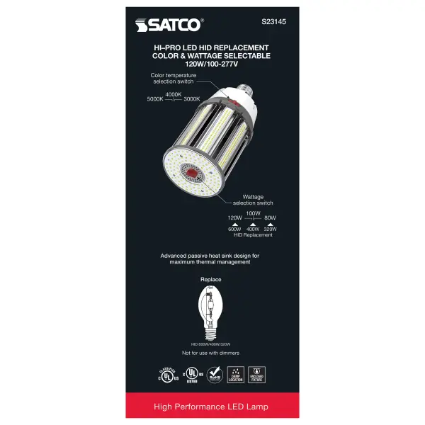 120/100/80 Wattage Selectable - LED HID Replacement - CCT Selectable - Type B - Ballast Bypass - Extended Mogul base - 100-277 Volt - ColorQuick Technology - PowerQuick Technology - Image 9
