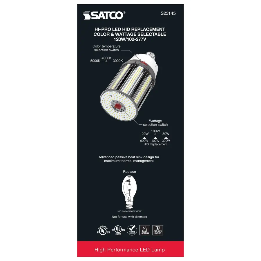 120/100/80 Wattage Selectable - LED HID Replacement - CCT Selectable - Type B - Ballast Bypass - Extended Mogul base - 100-277 Volt - ColorQuick Technology - PowerQuick Technology - Image 9
