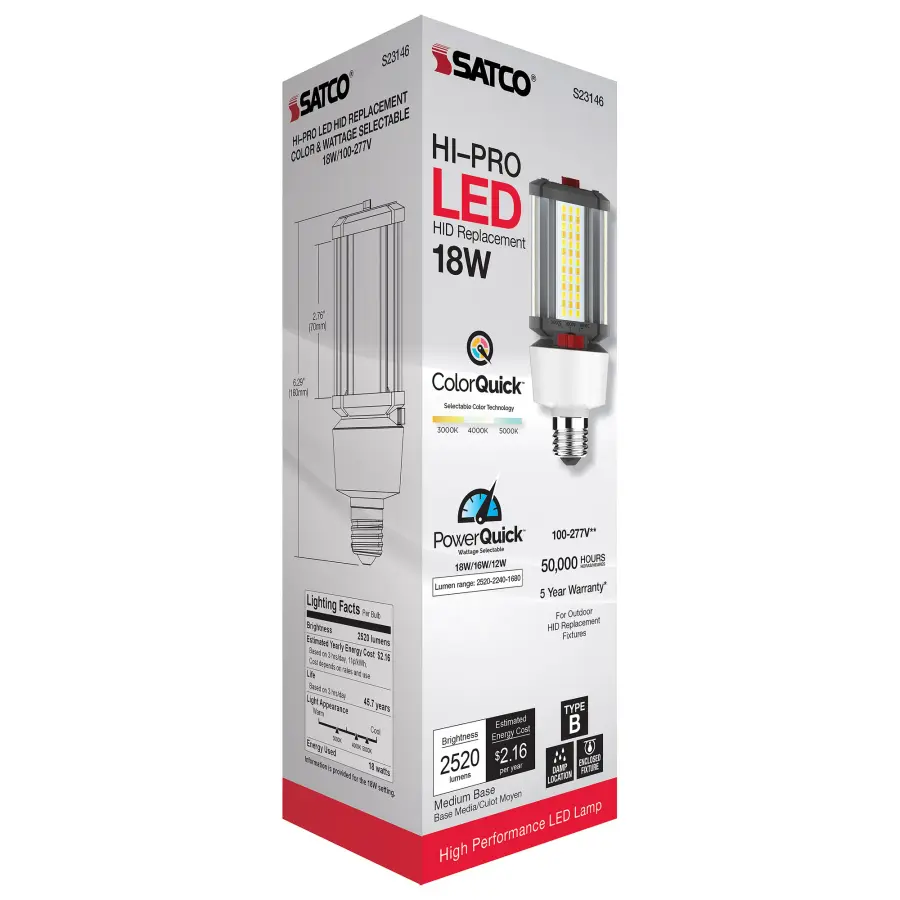 18/16/12 Wattage Selectable - LED HID Replacement - CCT Selectable - Type B - Ballast Bypass - Medium base - 100-277 Volt - ColorQuick Technology - PowerQuick Technology - Image 11