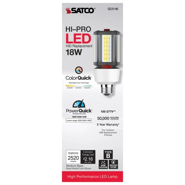 18/16/12 Wattage Selectable - LED HID Replacement - CCT Selectable - Type B - Ballast Bypass - Medium base - 100-277 Volt - ColorQuick Technology - PowerQuick Technology - Image 8