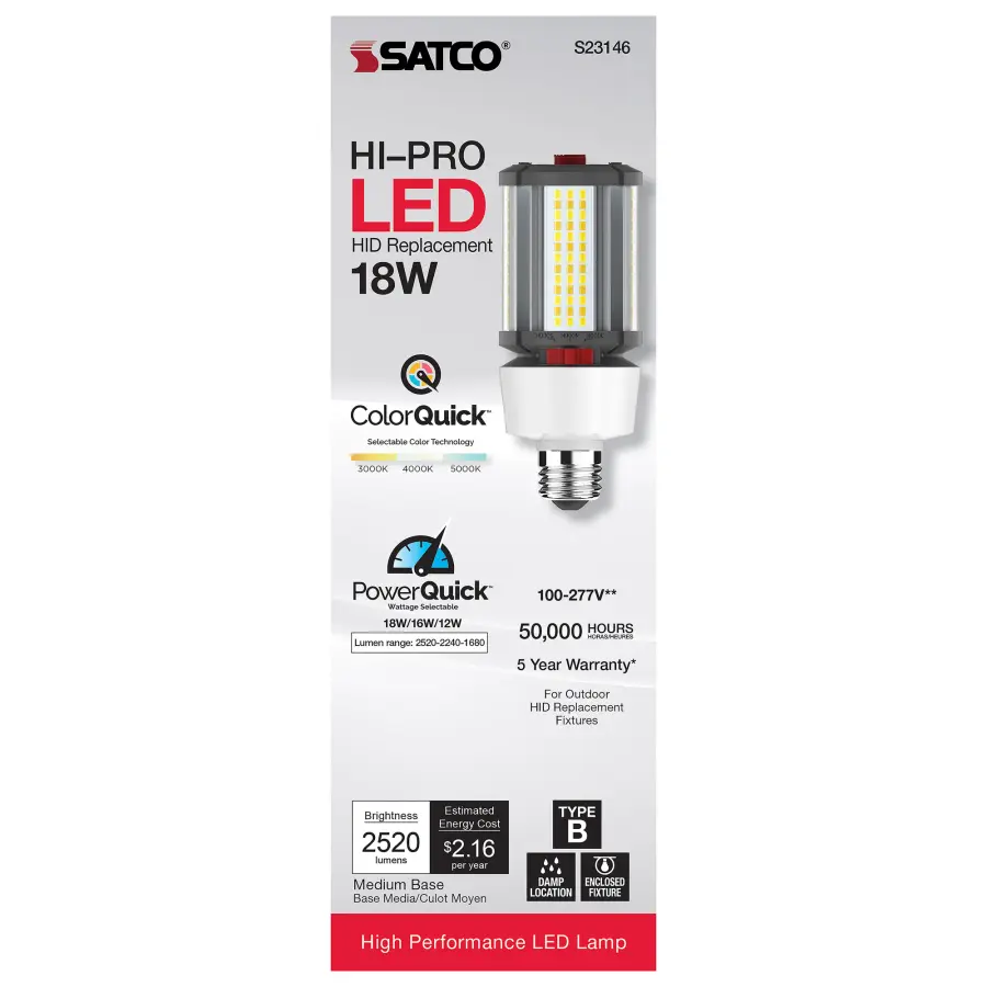 18/16/12 Wattage Selectable - LED HID Replacement - CCT Selectable - Type B - Ballast Bypass - Medium base - 100-277 Volt - ColorQuick Technology - PowerQuick Technology - Image 8