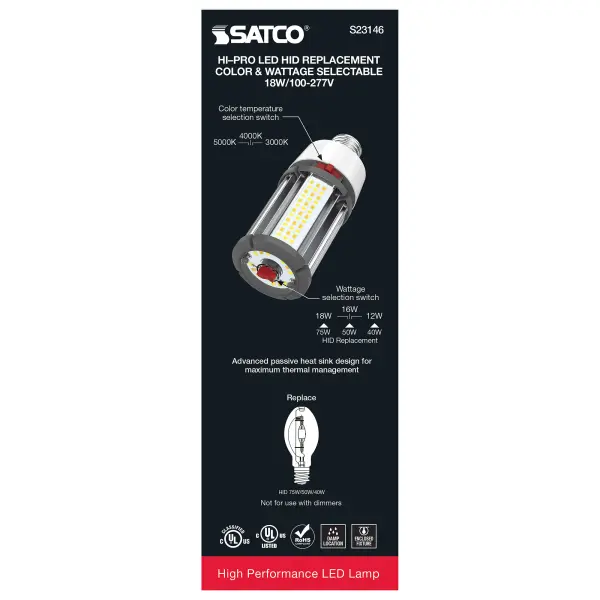 18/16/12 Wattage Selectable - LED HID Replacement - CCT Selectable - Type B - Ballast Bypass - Medium base - 100-277 Volt - ColorQuick Technology - PowerQuick Technology - Image 9