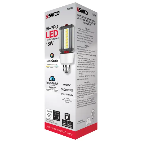 18/16/12 Wattage Selectable - LED HID Replacement - CCT Selectable - Type B - Ballast Bypass - Medium base - 100-277 Volt - ColorQuick Technology - PowerQuick Technology - Image 10