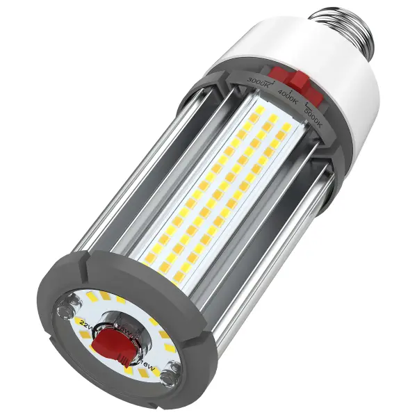 The newest generation of our popular Hi-Pro commercial LED lamps provides up to 80 percent in energy savings and brings advanced features allowing them to adjust to more applications. The CCT Wattage selectable capability built into each lamp means more versatility and custom-tailed light to many more venues. Designed to deliver clean, efficient LED lighting at 360 degrees from higher fixtures. This lamp is perfect for gymnasiums, factory floors, health clubs, warehouses and any venue where high ceilings require high-lumen, safe, superior light output. - alternate view