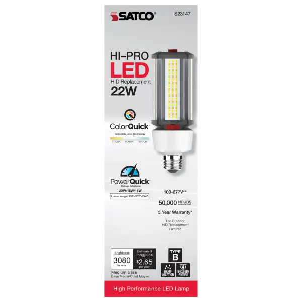 22/18/16 Wattage Selectable - LED HID Replacement - CCT Selectable - Type B - Ballast Bypass - Medium base - 100-277 Volt - ColorQuick Technology - PowerQuick Technology - Image 8