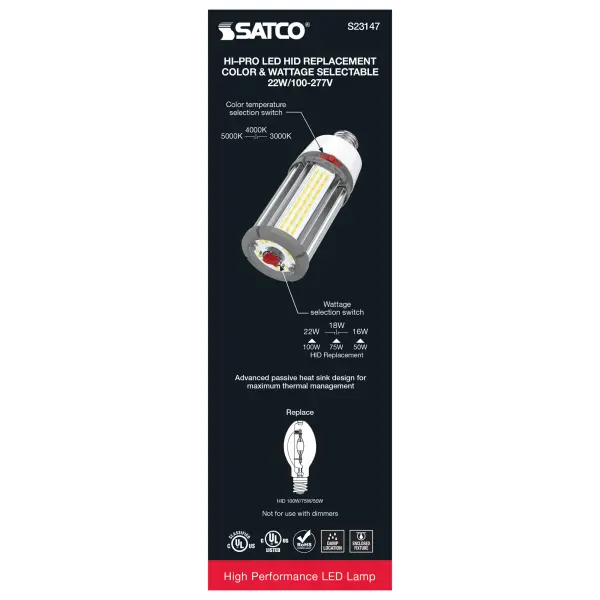 22/18/16 Wattage Selectable - LED HID Replacement - CCT Selectable - Type B - Ballast Bypass - Medium base - 100-277 Volt - ColorQuick Technology - PowerQuick Technology - Image 9
