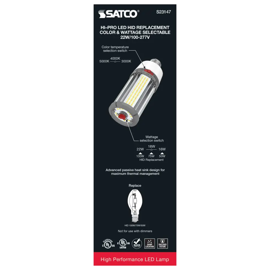 22/18/16 Wattage Selectable - LED HID Replacement - CCT Selectable - Type B - Ballast Bypass - Medium base - 100-277 Volt - ColorQuick Technology - PowerQuick Technology - Image 9