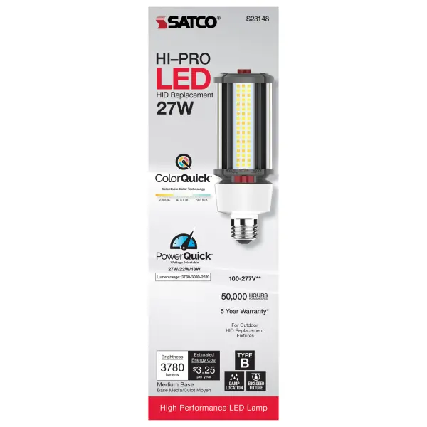 27/22/18 Wattage Selectable - LED HID Replacement - CCT Selectable - Type B - Ballast Bypass - Medium base - 100-277 Volt - ColorQuick Technology - PowerQuick Technology - Image 8