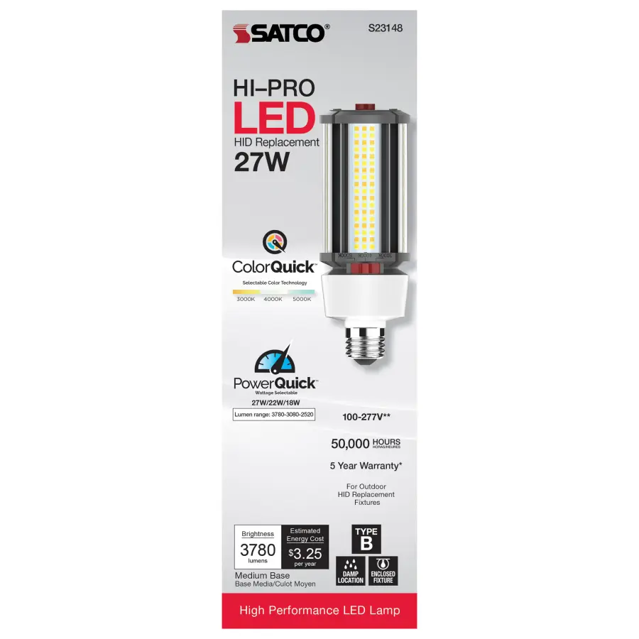 27/22/18 Wattage Selectable - LED HID Replacement - CCT Selectable - Type B - Ballast Bypass - Medium base - 100-277 Volt - ColorQuick Technology - PowerQuick Technology - Image 8