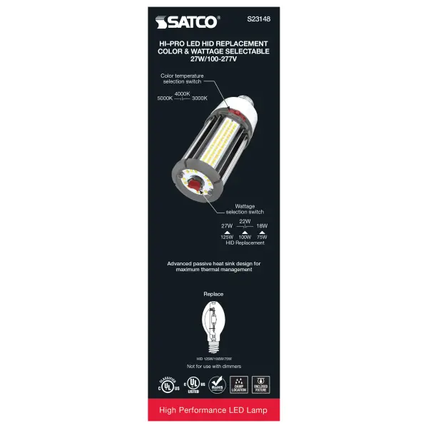 27/22/18 Wattage Selectable - LED HID Replacement - CCT Selectable - Type B - Ballast Bypass - Medium base - 100-277 Volt - ColorQuick Technology - PowerQuick Technology - Image 9