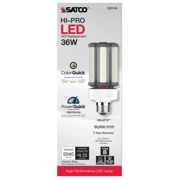 36/27/18 Wattage Selectable - LED HID Replacement - CCT Selectable - Type B - Ballast Bypass - Medium base - 100-277 Volt - ColorQuick Technology - PowerQuick Technology - Image 7