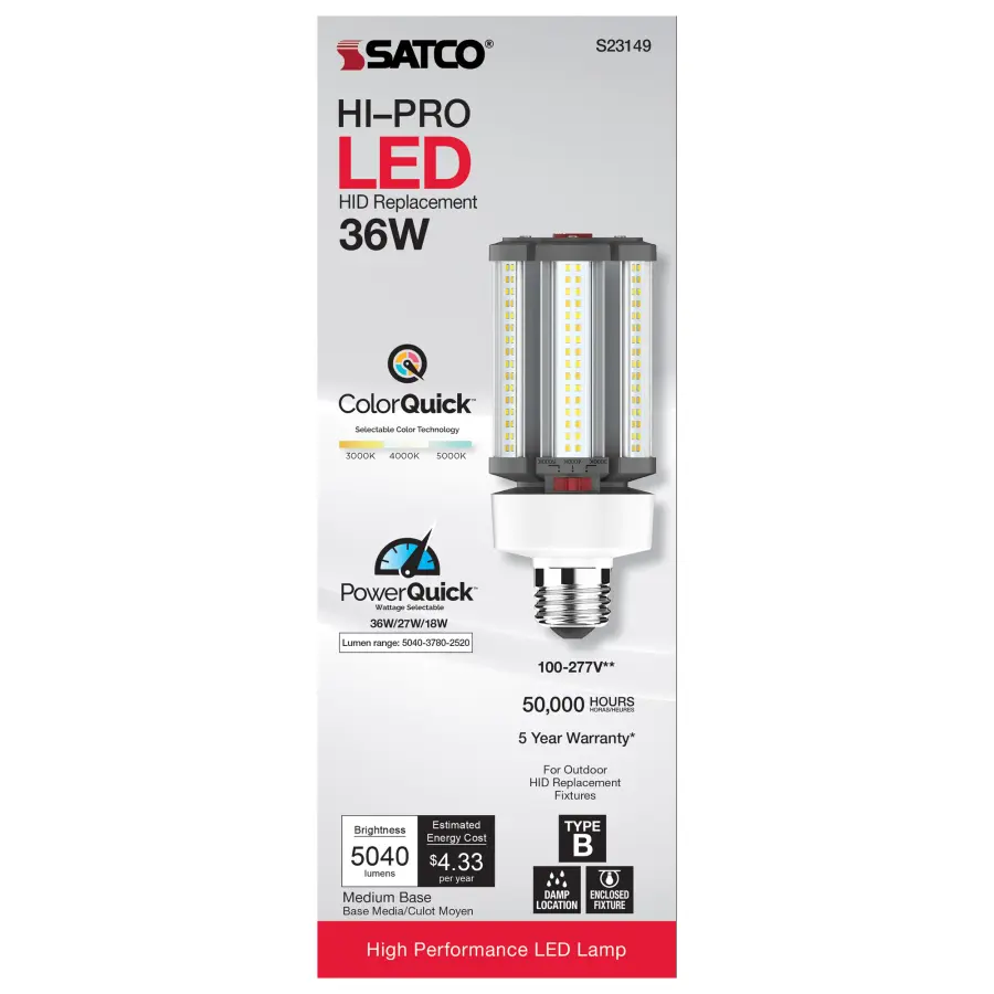 36/27/18 Wattage Selectable - LED HID Replacement - CCT Selectable - Type B - Ballast Bypass - Medium base - 100-277 Volt - ColorQuick Technology - PowerQuick Technology - Image 7